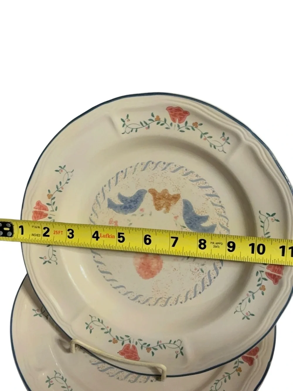 Newcor Keepsake Dinner Plate | Blue Birds & Pink Heart Stoneware Plate